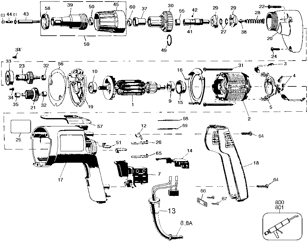 Exploded Diagram A Diagram and Parts List for 2037-33 Type 100 Black and Decker Drill